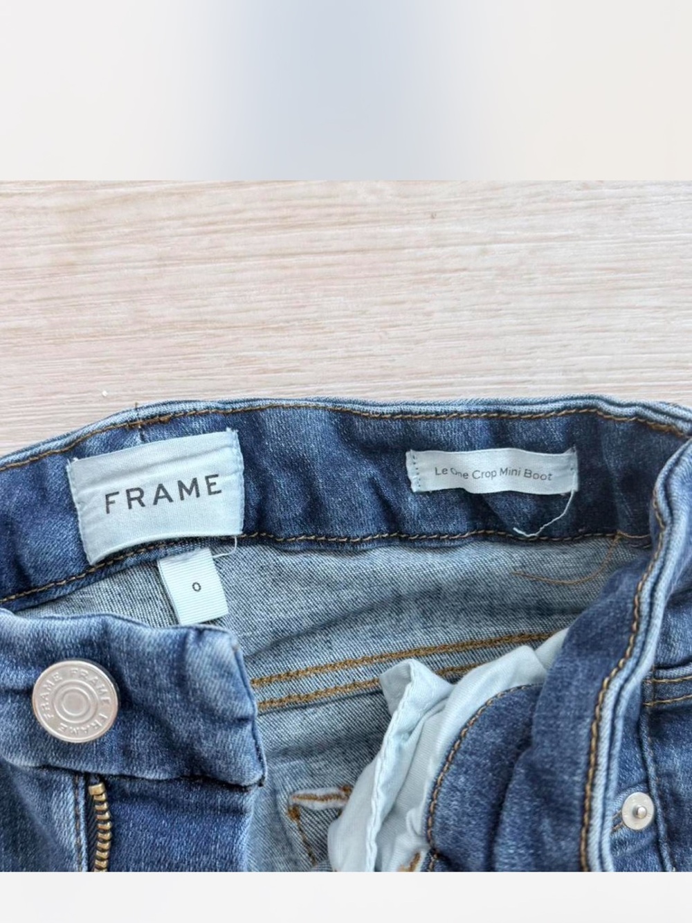 Frame Denim Le One Crop Mini Boot Jeans in medium blue wash